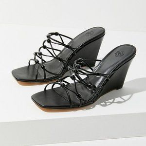 Urban Outfitters Black Beaded Strappy Wedge Sandal